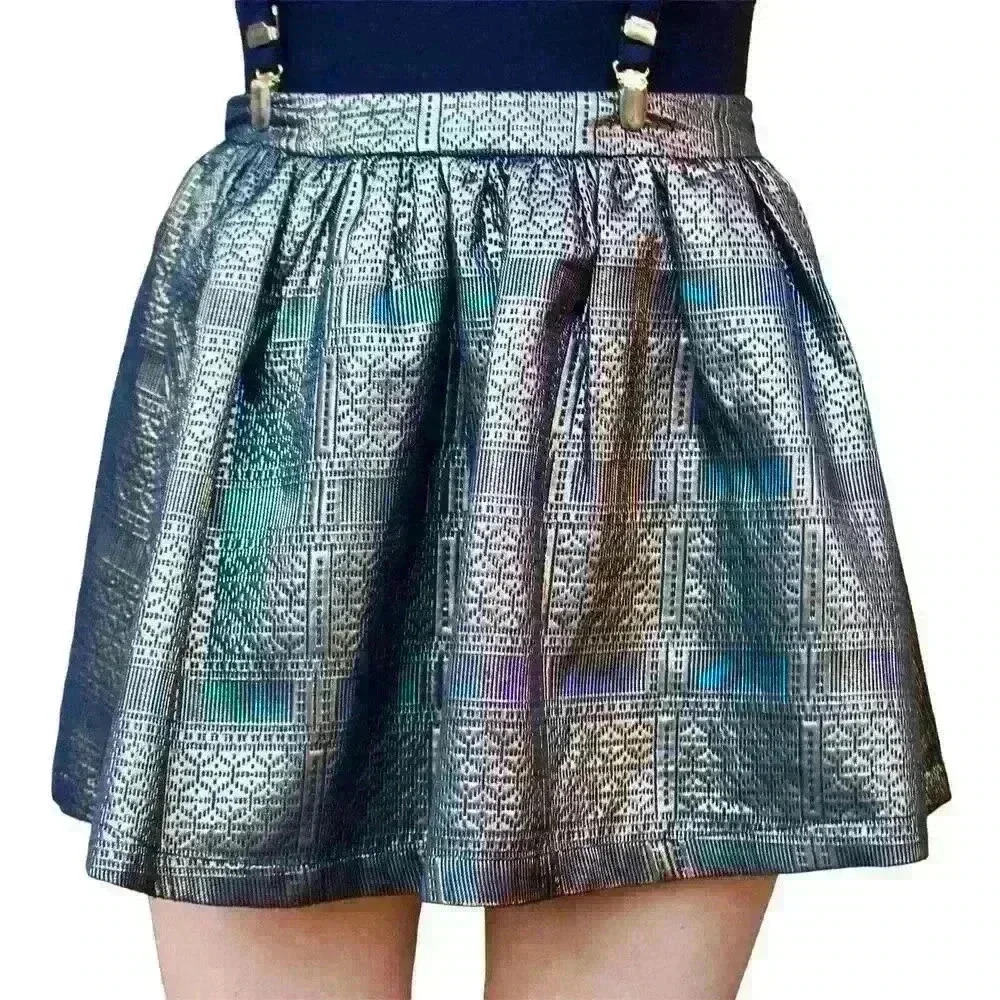 Topshop Womens Gold Black Mini Skirt Sz2 Metallic Bubble Club Night Out Y2K - Picture 3 of 16